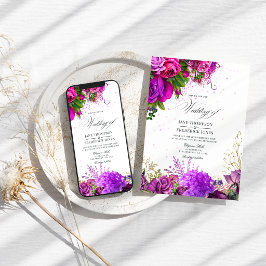 Convites Casamento Floral Xadrez Fuchsia e Roxo Vintage