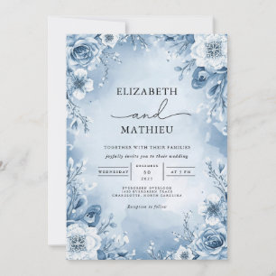 Convites Casamento Floreado Azul legal