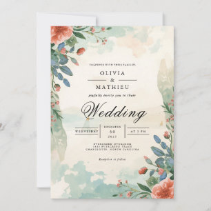 Convites Casamento Floreado de Coral Floral Eetal