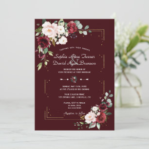 Convites Casamento Flores Bege Borgonha Profundas Elegantes