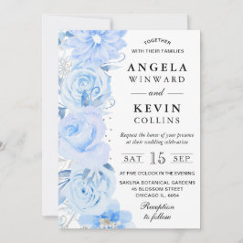 Convites Casamento Flores Boho Inverno Azul Claro