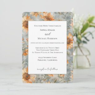 Convites Casamento Flores Creme Laranja Azul