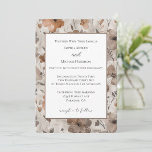 Convites Casamento Flores Creme Laranja Marrom