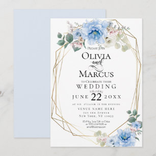Convites Casamento   Flores De Aquarela Azul