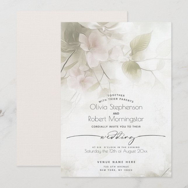 Convites CASAMENTO Flores de Árvore de Pêssego Rosa Bege (Frente/Verso)