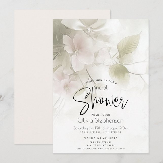 Convites Casamento |  Flores de Pêssego Rosa Desbotado Rúst (Frente/Verso)