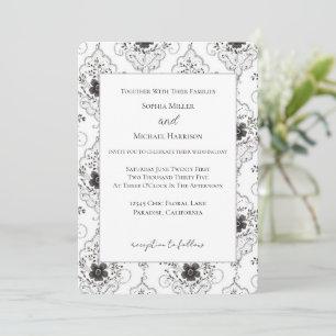Convites Casamento Flores de Renda Falsa Preto Branco