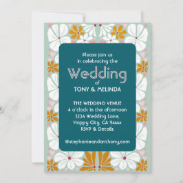 Convites Casamento Flores Retro Groovy 70s Boho