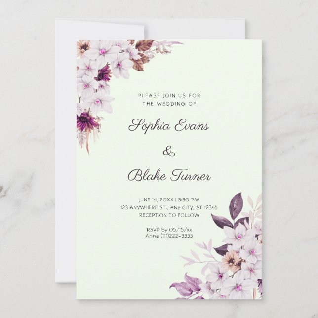 Convites Casamento Flores Rosa Branco Rústico Boho Verde Cl (Frente)