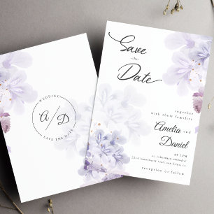 Convites Casamento flores roxas elegantes Save the Date