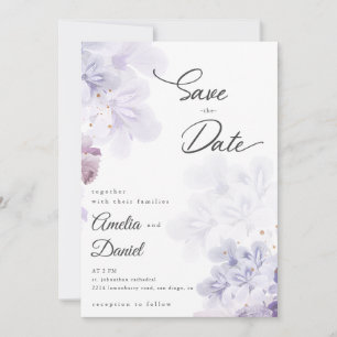 Convites Casamento flores roxas elegantes Save the Date