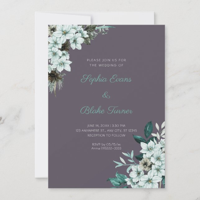 Convites Casamento Flores Verde Rústico Fumaça Cinza Boho (Frente)