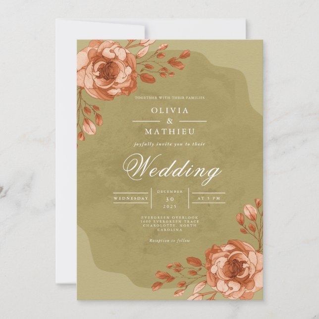 Convites Casamento florescente de Coral Rusty (Frente)