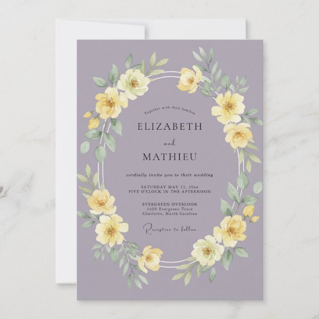 Convites Casamento Florescer Amarelo Lavanda (Frente)