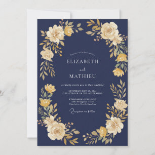 Convites Casamento Florescer Amarelo Naval