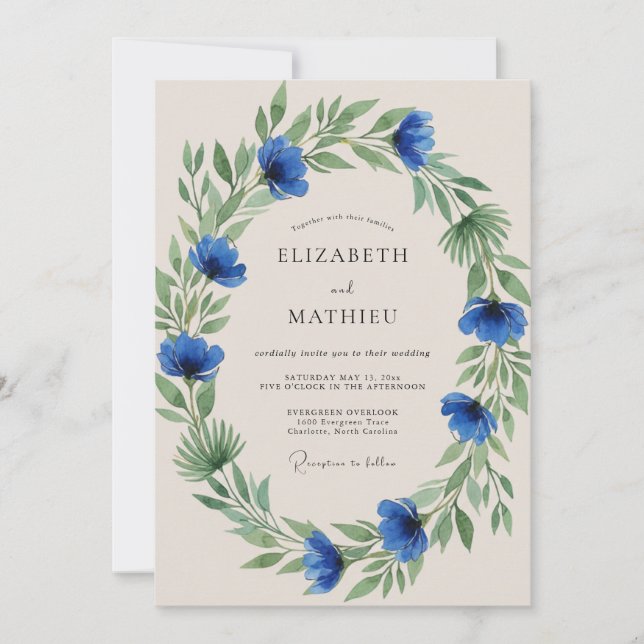 Convites Casamento Florescer Azul Verdejante (Frente)