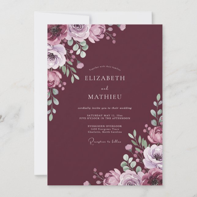 Convites Casamento Florescer em Borgonha (Frente)