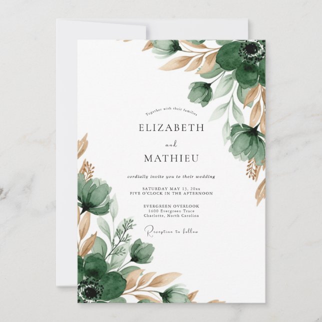 Convites Casamento Florescer Esmeralda Verdejante (Frente)