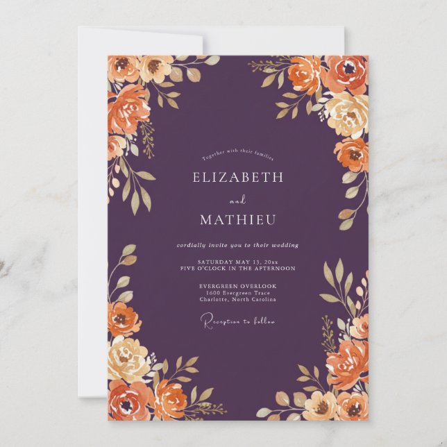 Convites Casamento Florescer Outonal Ameixa (Frente)