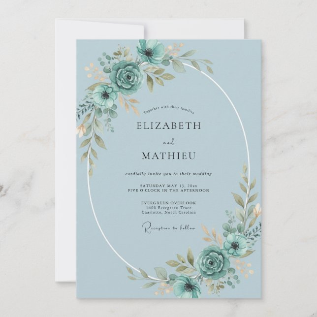 Convites Casamento Florescer Sereno Turquesa (Frente)