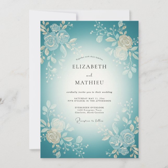 Convites Casamento Florescer Tecido Turquesa (Frente)