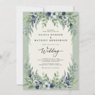 Convites Casamento Floresta Aquarela Sage Navy