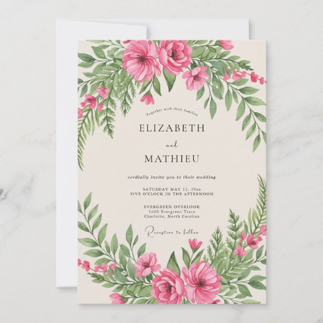 Convites Casamento Floresta com Samambaia Rosa (Frente)
