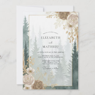 Convites Casamento Floresta de Eucalipto Dourado Champagne