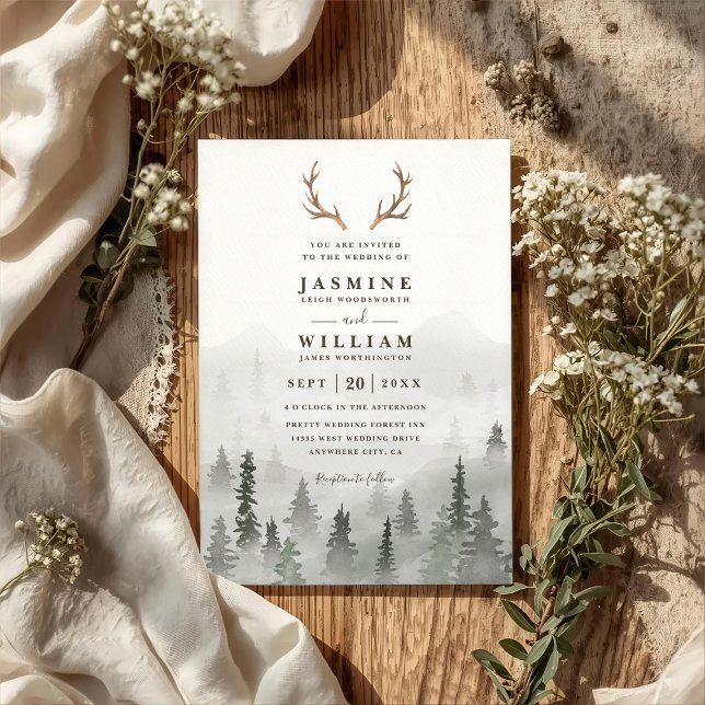 Convites Casamento Floresta de Galhada Montanha Árvore Rúst (Criador carregado)