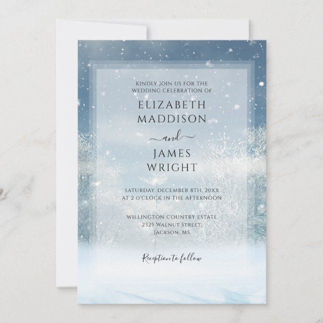 Convites Casamento Floresta de Neve de Inverno (Frente)