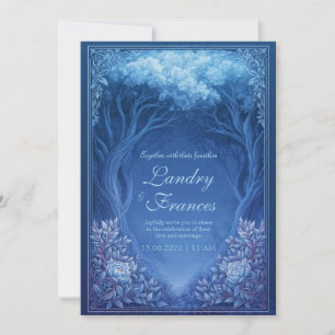 Convites Casamento Floresta Encantada Azul Monocromático
