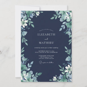 Convites Casamento Floresta Etérea Azul Marinho
