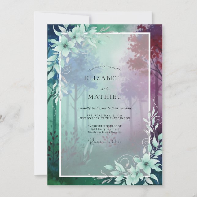 Convites Casamento Floresta Eucalipto Roxo Azul (Frente)