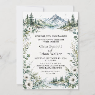 Convites Casamento Floresta Lago Montanha Aquarela