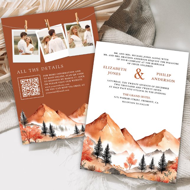 Convites Casamento Floresta Montanha Terracota Código QR Fo (Criador carregado)