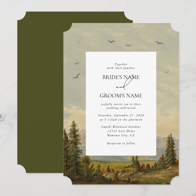 Convites Casamento Floresta Montanhas Árvore de Pinheiro Aq (Frente/Verso)