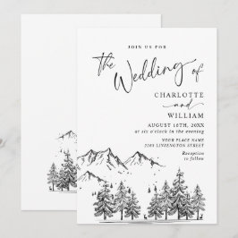 Convites Casamento Floresta Montanhas Desenhadas à Mão