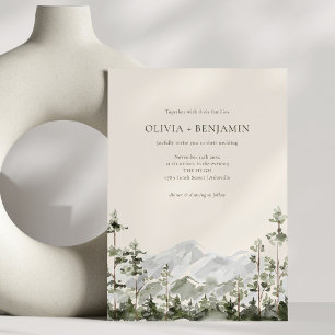 Convites Casamento Floresta Montanhosa Aquarela Moderna Ver