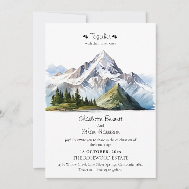 Convites Casamento Floresta Montanhosa Rústica Árvore Verde (Frente)