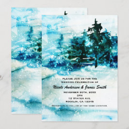 Convites Casamento Floresta Nevada Árvores de Pinheiro Aqua