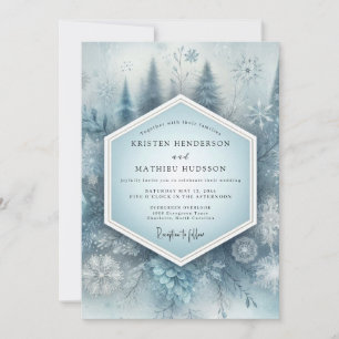 Convites Casamento Floresta Nevada Azul Ardósia