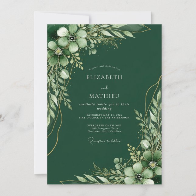 Convites Casamento Floresta Nobre Verde Esmeralda (Frente)
