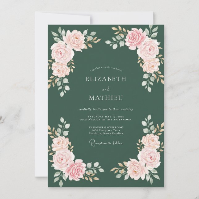 Convites Casamento Floresta Peônia Blush (Frente)