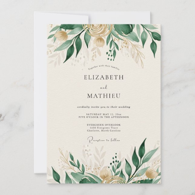 Convites Casamento Floresta Polida Esmeralda Verde (Frente)