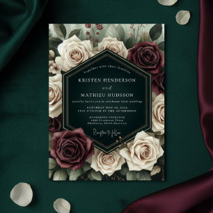Convites Casamento Floresta Rosa Borgonha