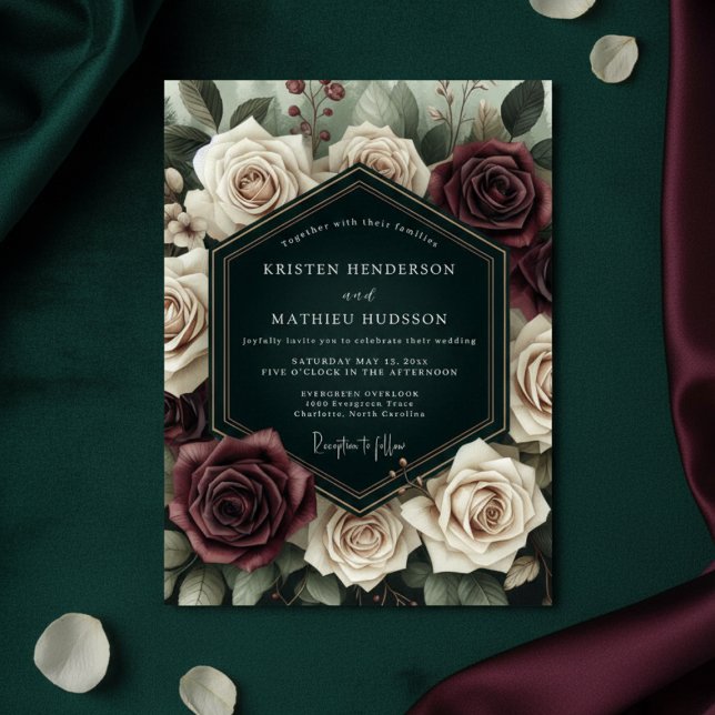 Convites Casamento Floresta Rosa Borgonha (Criador carregado)