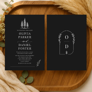 Convites Casamento Floresta Rústica Arte Linear Elegante