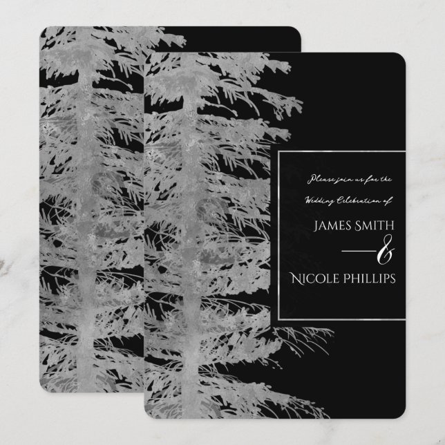 Convites Casamento Floresta Rústica Árvore de Pinheiro Pret (Frente/Verso)