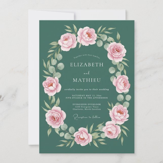 Convites Casamento Floresta Serena Hunter Verde (Frente)