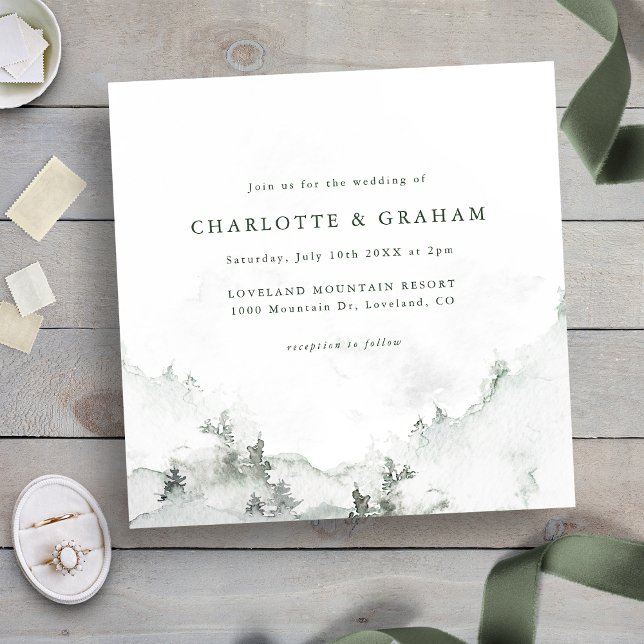 Convites Casamento Floresta Simples Aquarela (Green and White - Watercolor Simple Forest Wedding Invitation
)